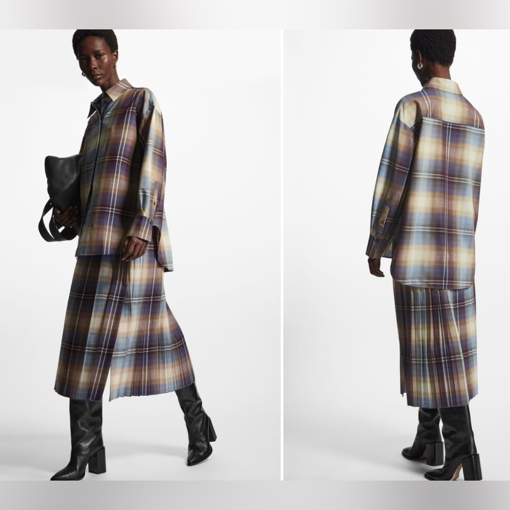 COS Oversized checked wool blend shirt with buttons dropped shoulders sz 12 - Picture 4 of 8